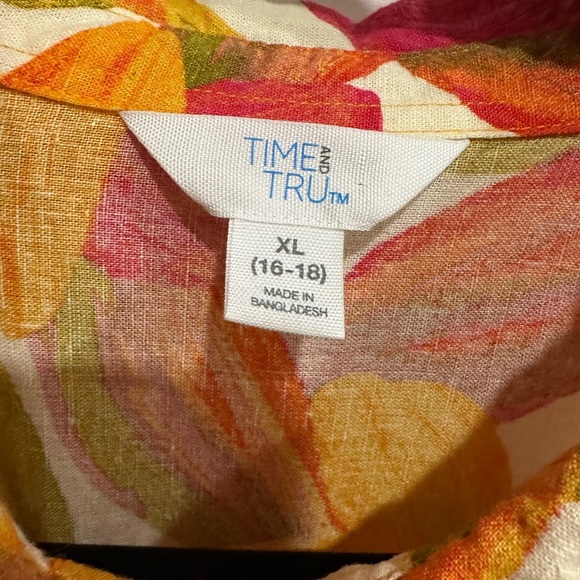 Time and Tru Orange Yellow Short Sleeve Notched Collar Shirt - Picture 6 of 8
